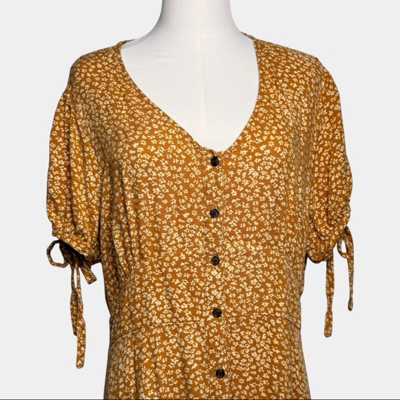 Universal Thread XXL Mustard Floral Midi Dress Cottagecore Boho Prairie - Picture 4 of 16